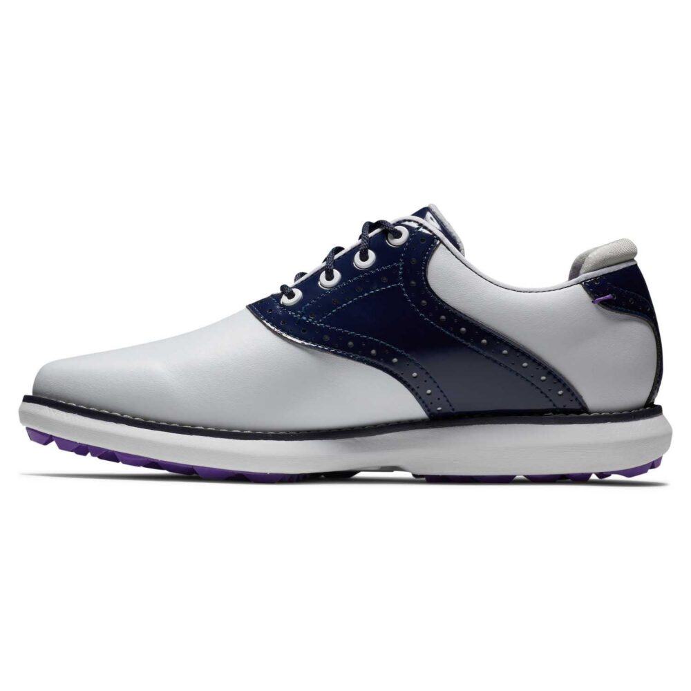 FootJoy Traditions Spikeless Women - White - Navy - Purple 1 FootJoy Traditions Spikeless Women – White – Navy – Purple