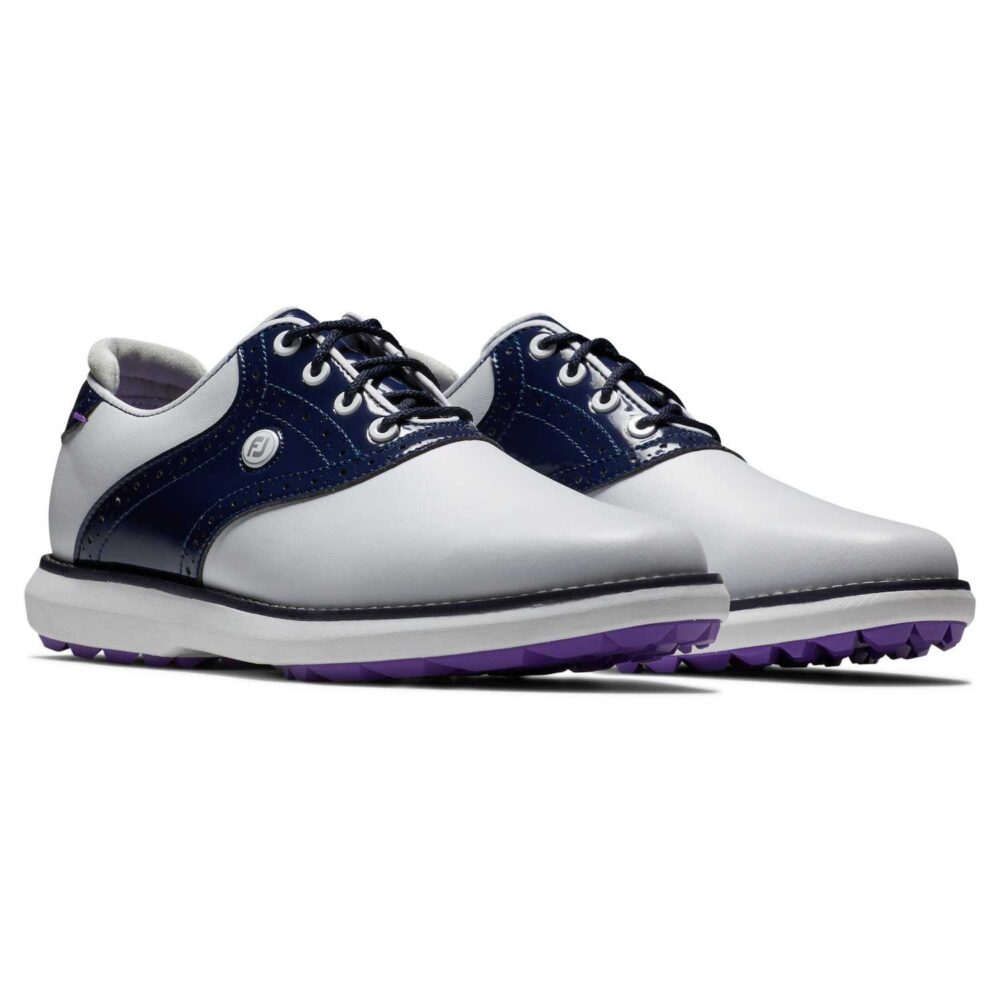 FootJoy Traditions Spikeless Women - White - Navy - Purple 3 FootJoy Traditions Spikeless Women – White – Navy – Purple